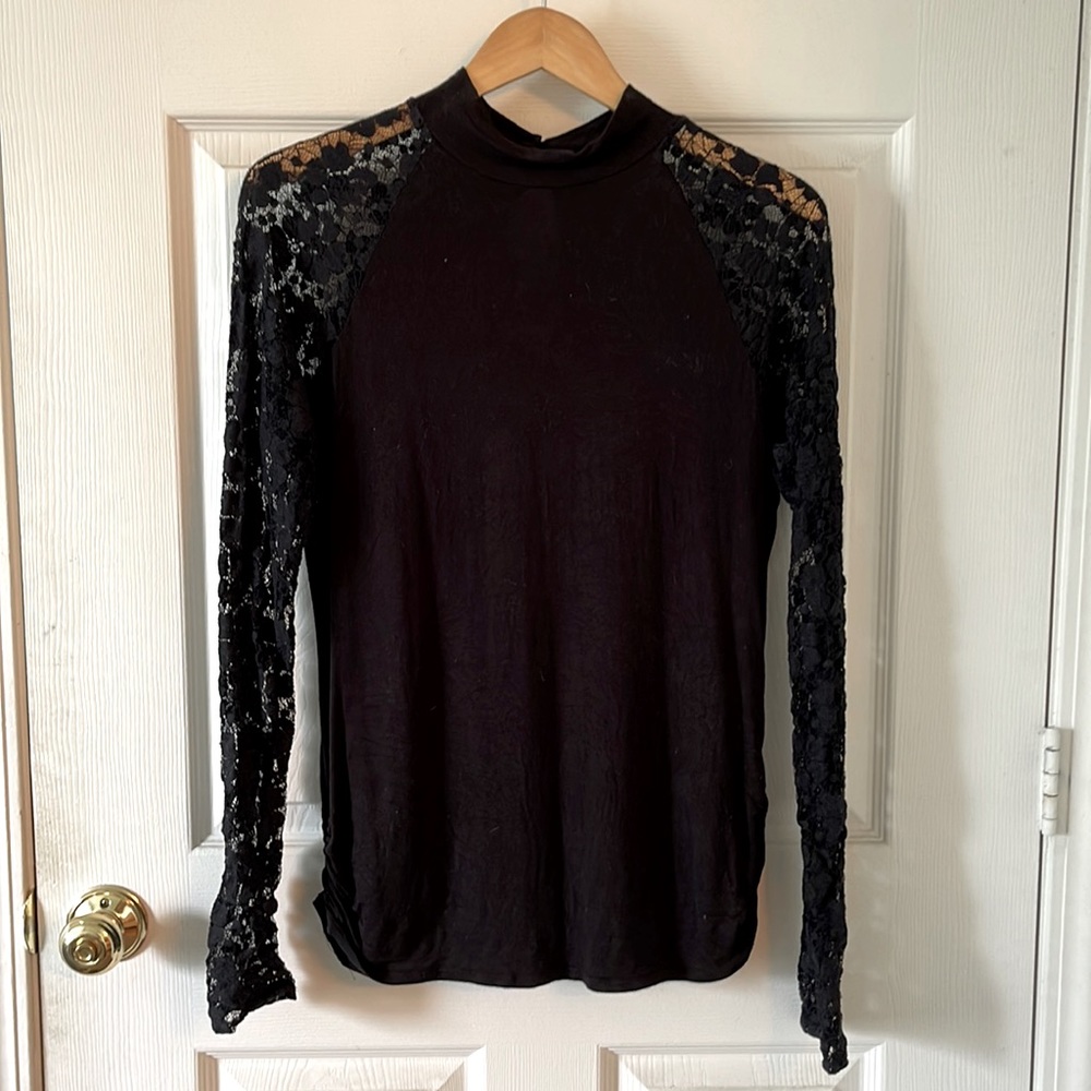 Button mock neck, long sleeve top